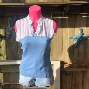 Como Blue Sweater & White Sleeveless Blouse Size M